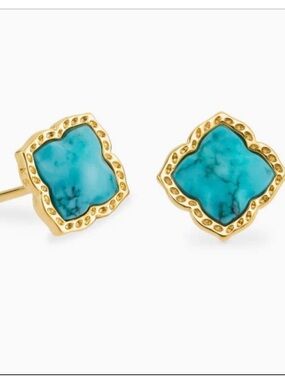 Kendra Scott Mallory Gold Stud Magnesite Turquoise Blue Earrings NWT